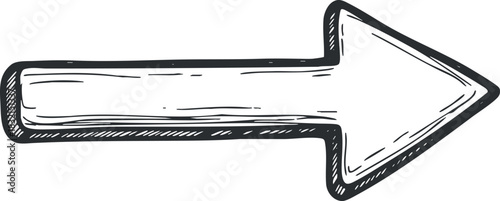 A hand-drawn arrow pointing to the right in a minimalist sketch style, perfect for navigation and design elements