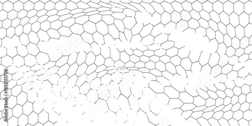 Fishing or soccer net. Repeated hexagon pattern. Black wired mesh texture isolated on white background. Metallic or fabric fence, cage or lattice structure. Vector graphic Illustration.