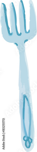 Hand-Drawn Watercolor Sketchy Isolated Metal Fork Utensil
