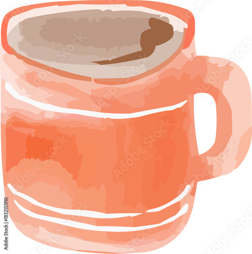 Watercolor Sketchy Simple Isolated Red Coffee Cup Drink