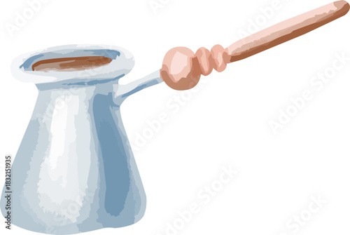 Hand-Drawn Watercolor Sketchy Cezve Coffee Pot Drink