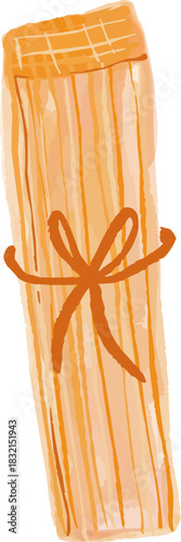 Hand-Drawn Watercolor Spaghetti Pasta Tied with Ribbon Bow