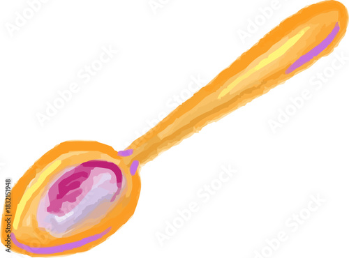 Hand-Drawn Watercolor Gold Spoon Red Cocktail Drop