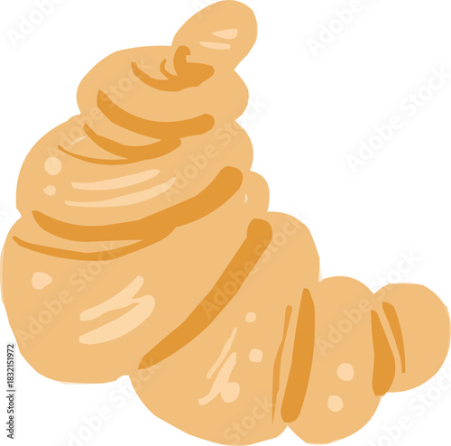 Hand-Drawn Watercolor Sketchy French Croissant Pastry