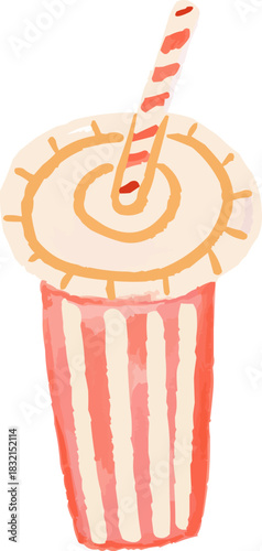 Hand-Drawn Watercolor Paper Cup of Cola with Straw