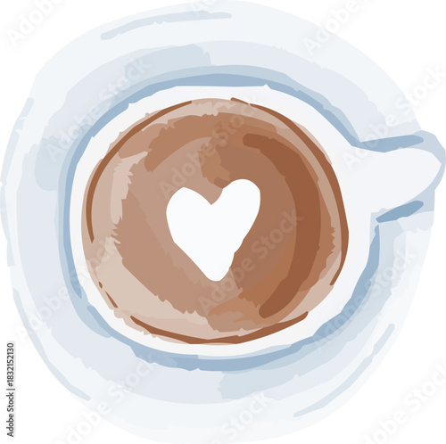 Watercolor Top View Coffee Cup Heart Foam Saucer