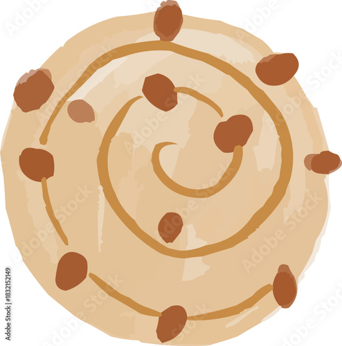 Watercolor Sketchy French Pain aux Raisin Swirl Pastry