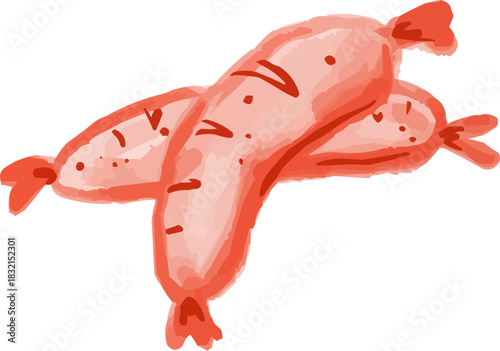Hand-Drawn Watercolor Two Isolated Cooked Sausages Meat
