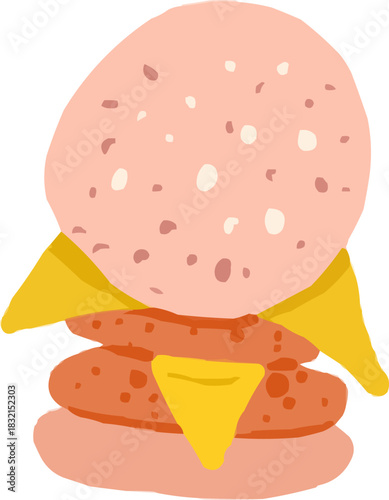 Watercolor Sketchy Full Color Classic Cheeseburger Fast Food