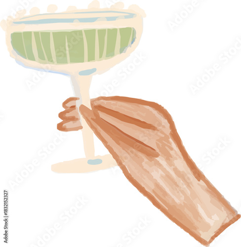 Watercolor Hand Holding Classic Margarita Cocktail Glass