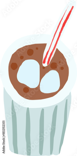 Hand-Drawn Watercolor Glass of Cola with Ice and Straw