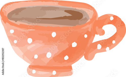 Watercolor Sketchy Red Polka Dot Coffee Cup Drink