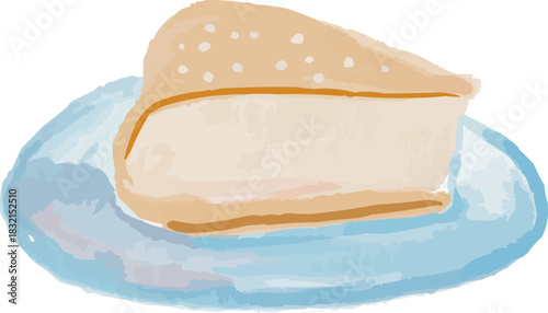 Watercolor Sketchy Slice of Cake Cheesecake on Plate