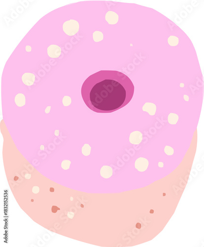 Watercolor Sketchy Doughnut with Pink Glaze Icing