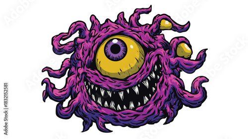 Unique Purple Monster with Yellow Eyes Vector Illustration