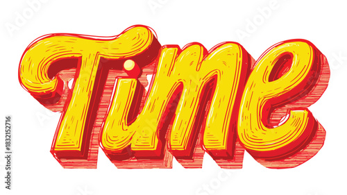 Vibrant Red and Yellow Clock with 'Time' Word on Face
