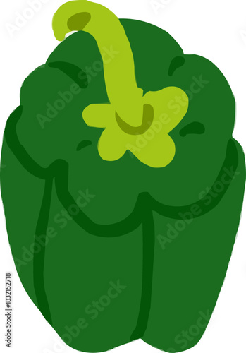 Hand-Drawn Watercolor Isolated Green Sweet Bell Pepper