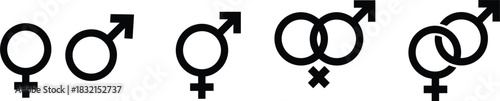 Male Female Gender Symbols Intertwined and Separate Icons Keywords: gender symbols, male symbol, female symbol, gender icons, sex
