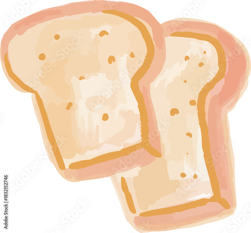 Hand-Drawn Watercolor Two Slices of Toast Bread