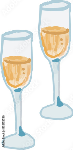 Watercolor Sketchy Two Champagne Flutes Toast Celebration
