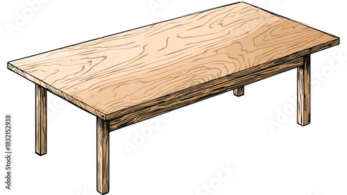 Elegant Wooden Table with Natural Wood Grain Pattern - Vector Illustration