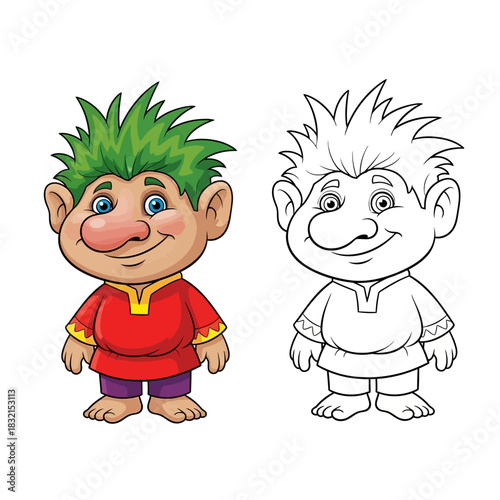Cartoon fantasy creature character with green hair illustration