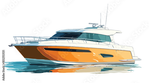 Sleek Modern Boat Vector Illustration with Outline on White Background