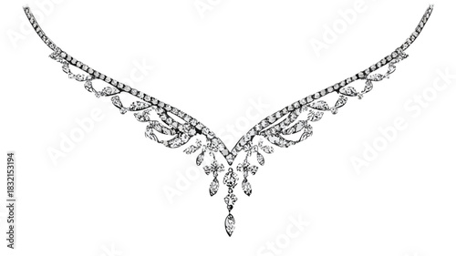 Elegant Necklace Vector with Outline Isolated on White Background