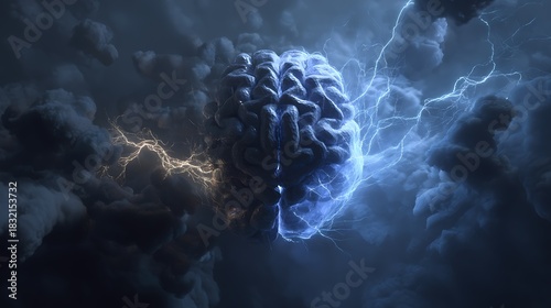 abstract brain with dark fog and glowing strands, inside two opposing forces swirling, mental conflict art, dramatic cinematic realism, v7 