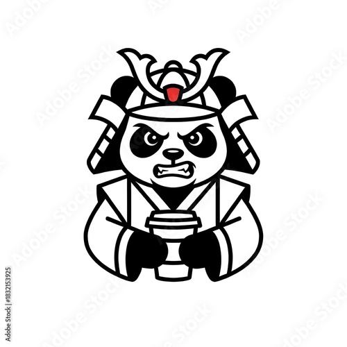 Samurai Panda Coffee Mascot Logo