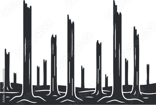 A collection of tall tree trunks in black silhouette vector style, suitable for nature-themed design projects