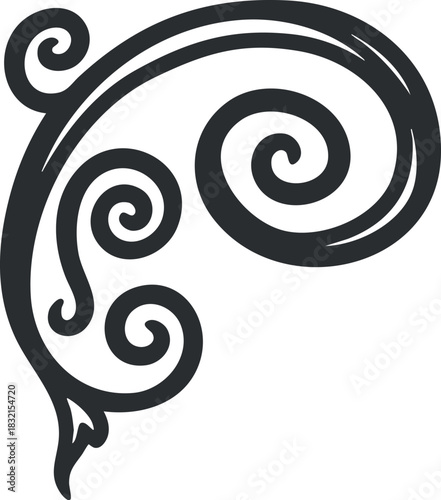 An elegant swirl and curl ornament in black and white vector style, perfect for decorative designs and artistic projects