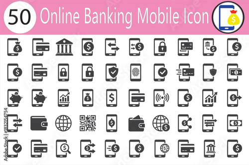 Collection icon of financial and banking service icons in a silhouette style isolated on white background