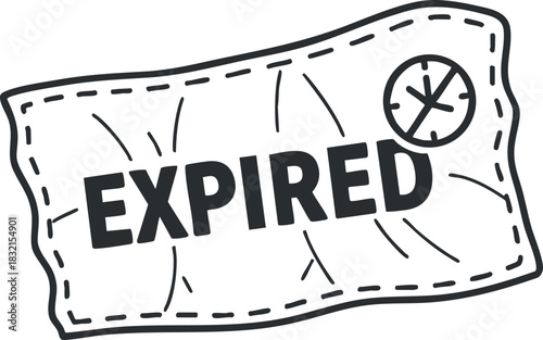 An expired label with bold text in a hand-drawn outline vector style, suitable for product packaging and notifications
