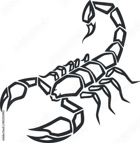 A scorpion illustration in black outline vector style, suitable for designs related to nature or astrology