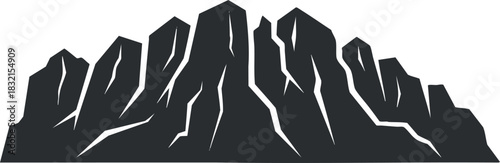 A stylized silhouette of rugged mountains in minimalist black vector style, perfect for outdoor adventure themes