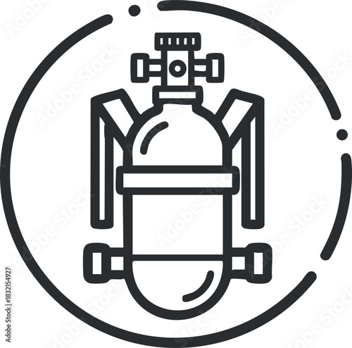 A gas cylinder with valve and safety features in a clean outline vector style, suitable for industrial and engineering applications