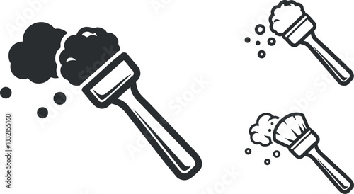 A set of kitchen tools featuring a whisk and a spatula in black and white minimalist vector style, perfect for culinary designs