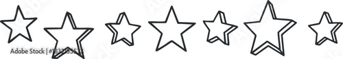 A set of five outline stars in minimalist black and white vector style, suitable for design projects and rating systems
