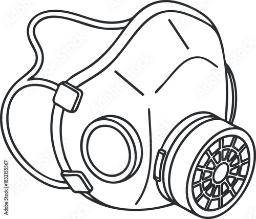 A detailed outline illustration of a respiratory mask in minimalist vector style, suitable for health and safety projects