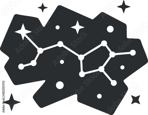 A silhouette of a constellation with stars and celestial elements in black vector style, ideal for astrology and space-themed projects