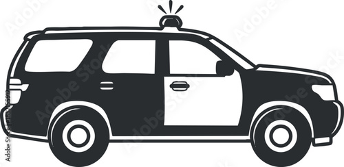 A side view of a police SUV vehicle in black and white outline vector style, ideal for law enforcement graphics