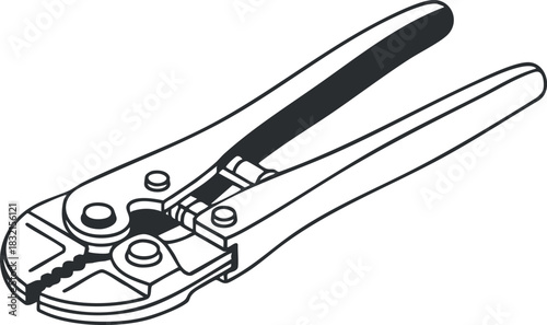 A pair of adjustable pliers in black and white outline vector style, suitable for engineering and repair projects