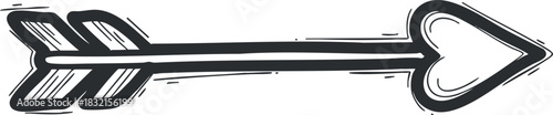 A hand-drawn arrow with a heart tip in a black and white outlined vector style, perfect for romantic designs