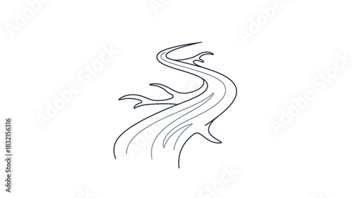 Stylized Tree Trunk with Branches Line Art.