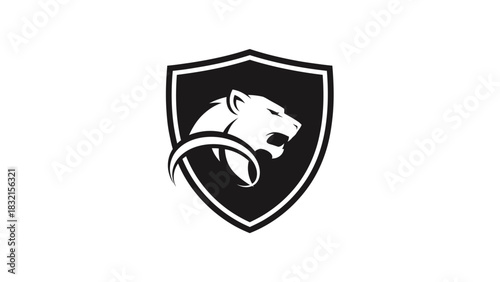 Roaring panther head inside a black shield logo design.