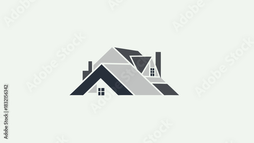 Stylized House Roofs in Shades of Gray, Modern Architectural Design.