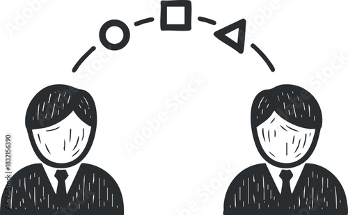 A pair of business professionals in a minimalistic vector style, illustrating communication and teamwork concepts, ideal for corporate presentations