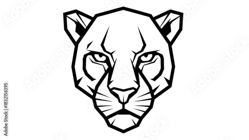 Cheetah face portrait with intense gaze and geometric design.