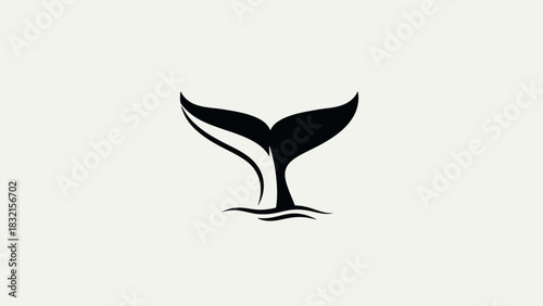 Elegant Whale Tail Silhouette Emerging from Water, Minimalist Design.